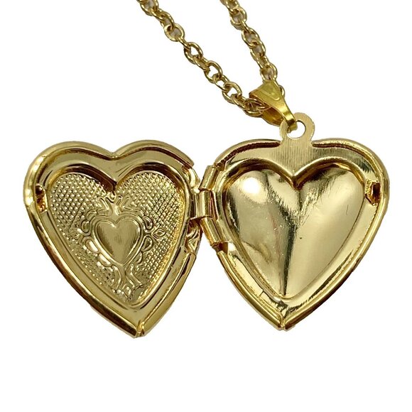 Vintage Gold Heart Locket Pendant Necklace Victorian Photo Picture 24" Plated - Picture 5 of 7